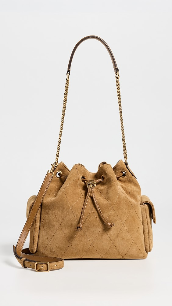 CHARLIE QUILTED SUEDE DRAWSTRING SHOULDER BAG