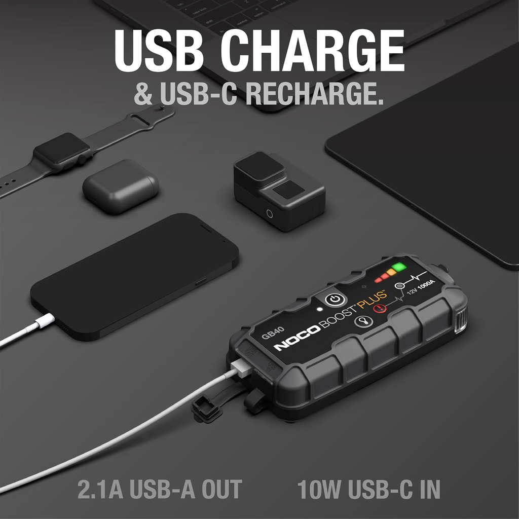 1000A Portable Car Jump Starter with USB Charger, UltraSafe Battery Booster for Gas & Diesel Engines