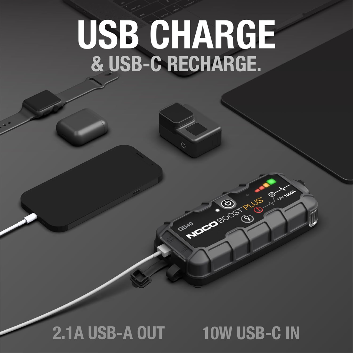 1000A Portable Car Jump Starter with USB Charger, UltraSafe Battery Booster for Gas & Diesel Engines