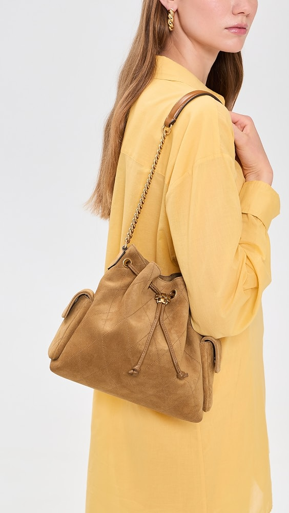 CHARLIE QUILTED SUEDE DRAWSTRING SHOULDER BAG