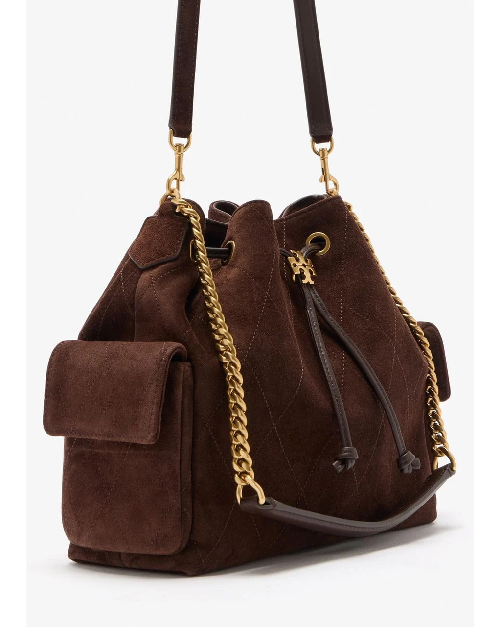 CHARLIE QUILTED SUEDE DRAWSTRING SHOULDER BAG