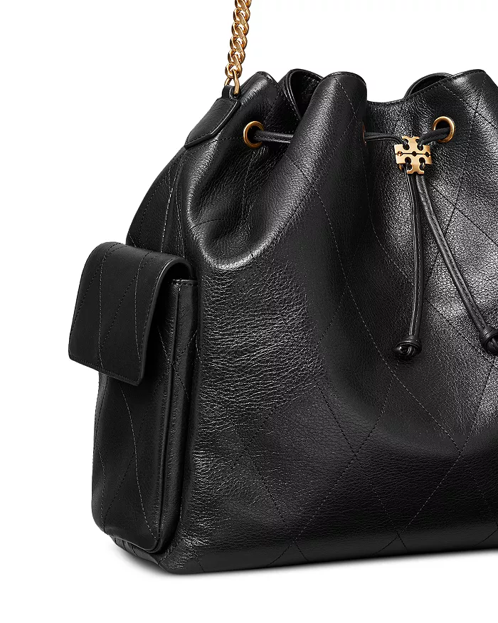 CHARLIE QUILTED SUEDE DRAWSTRING SHOULDER BAG
