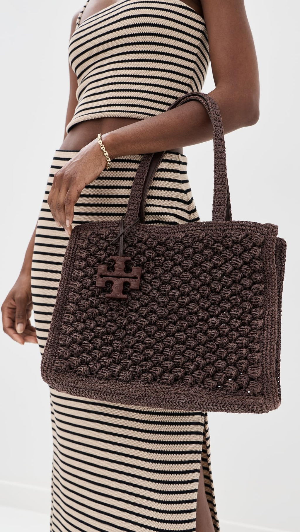 Tory Burch Women's Ella Hand Crochet Popcorn Stitch Small Tote Bag