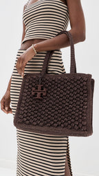 Tory Burch Women's Ella Hand Crochet Popcorn Stitch Small Tote Bag