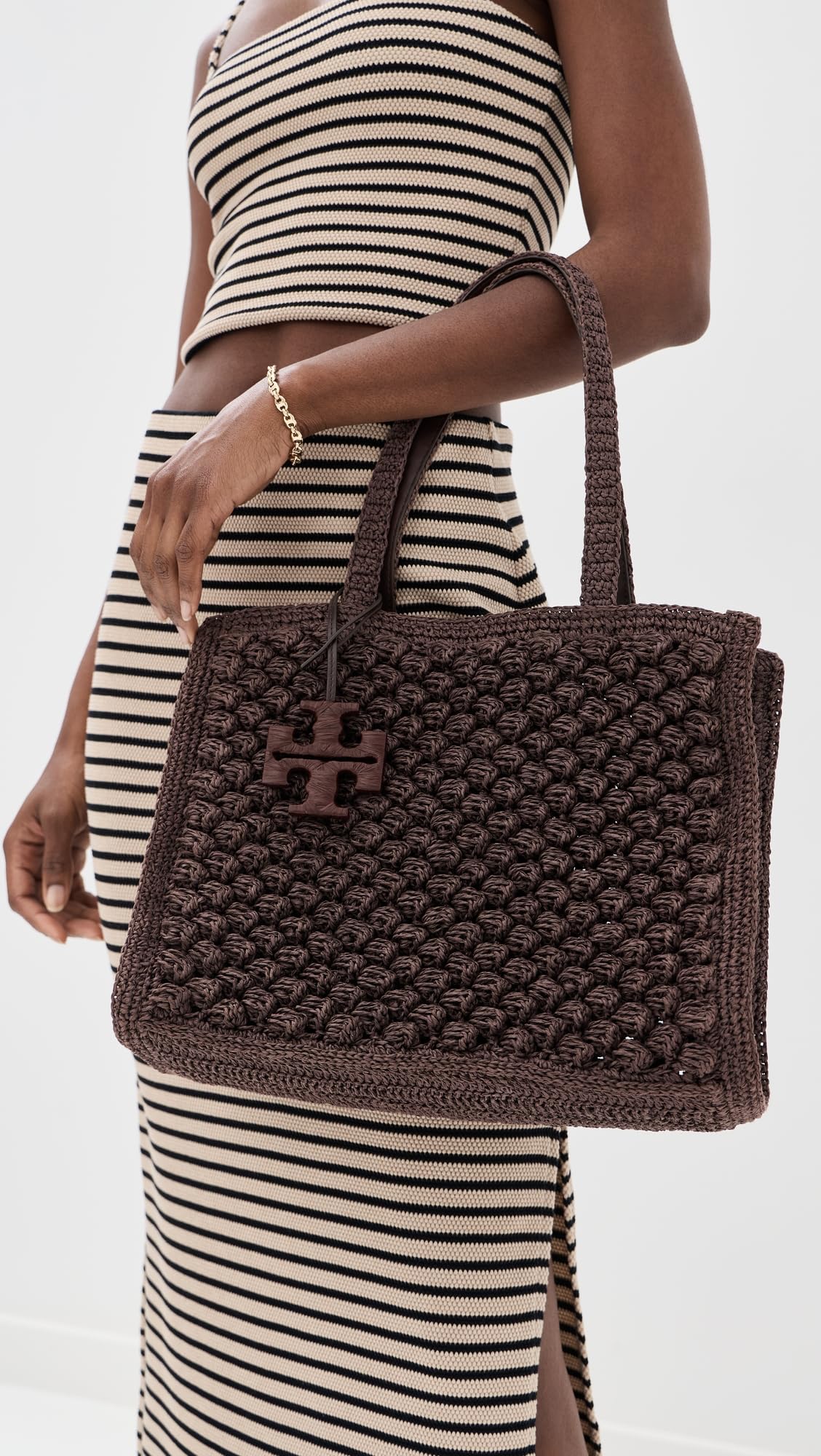 Tory Burch Women's Ella Hand Crochet Popcorn Stitch Small Tote Bag