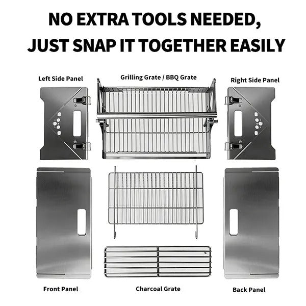 360° Manual Rotatable Flip BBQ Grill, Foldable Stainless Steel Portable Outdoor Grill