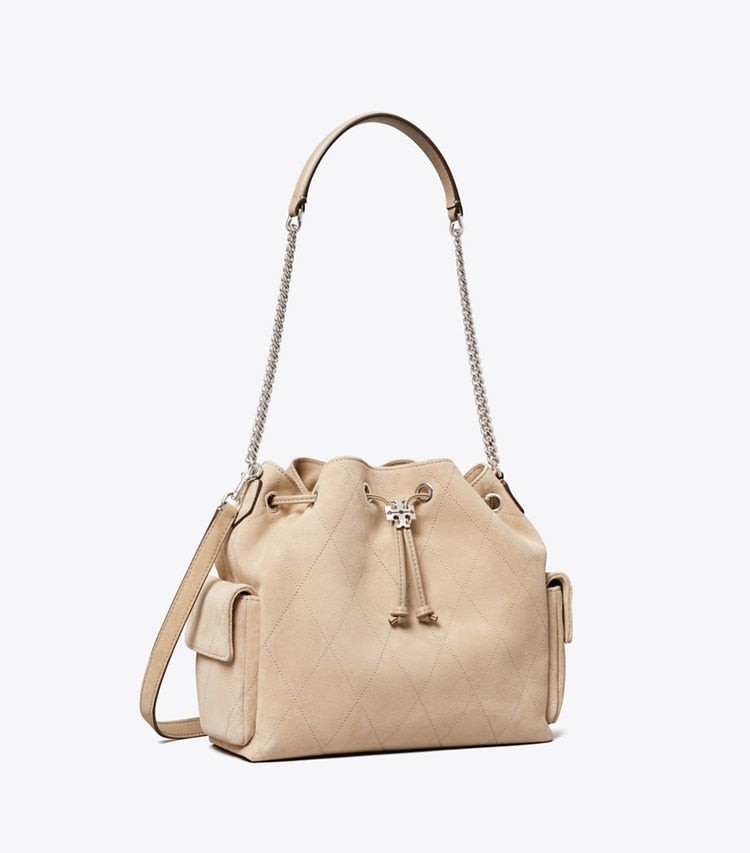 CHARLIE QUILTED SUEDE DRAWSTRING SHOULDER BAG