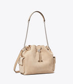 CHARLIE QUILTED SUEDE DRAWSTRING SHOULDER BAG