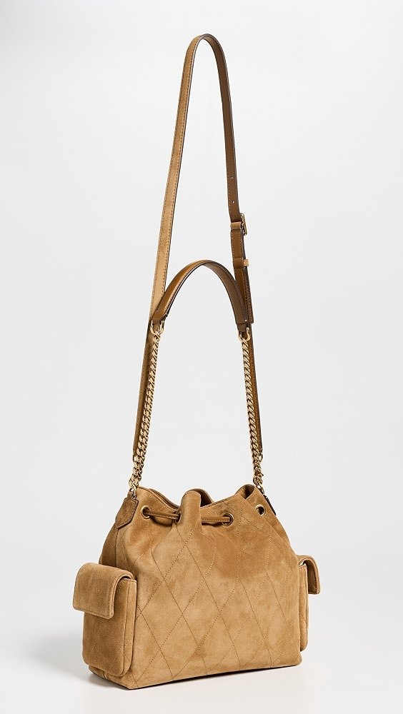 CHARLIE QUILTED SUEDE DRAWSTRING SHOULDER BAG