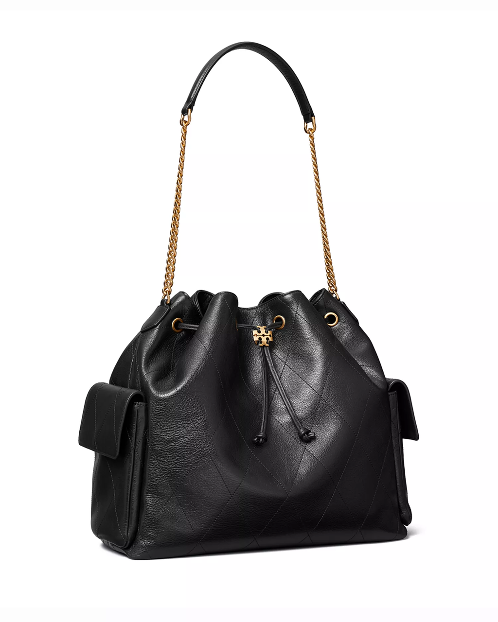 CHARLIE QUILTED SUEDE DRAWSTRING SHOULDER BAG
