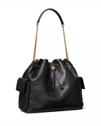 CHARLIE QUILTED SUEDE DRAWSTRING SHOULDER BAG
