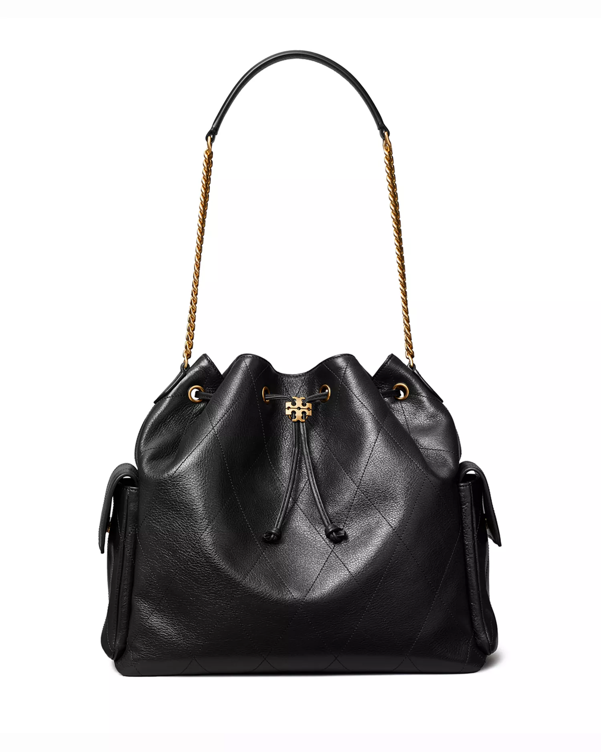 CHARLIE QUILTED SUEDE DRAWSTRING SHOULDER BAG