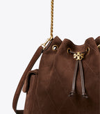 CHARLIE QUILTED SUEDE DRAWSTRING SHOULDER BAG